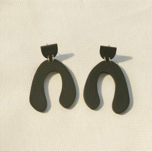 Black Lightweight Geometric Drop Polymer Clay Earrings Contemporary Minimal Boho